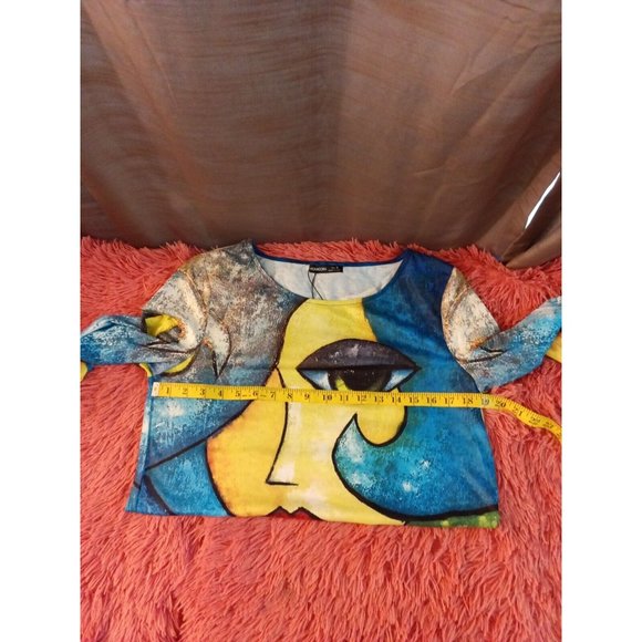 Nwt Women's Noracora Vibrant Colorful Art Front & Back Print Blouse Small - Picture 7 of 8